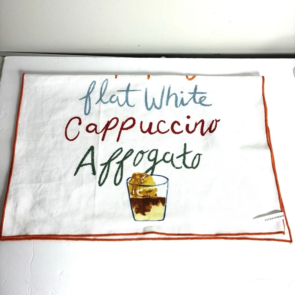 ANTHROPOLOGIE Coffee All Day Dish Towel Cloth Artsy Kitchen Graphic Text